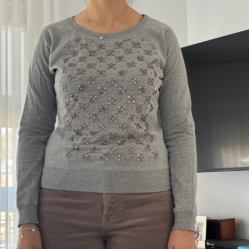 Elegant Gray Women's Sweater with Embellishments